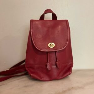 COACH red leather backpack with drawstring closure